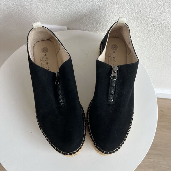 Eric Michael Serena Platform Black Suede Espadrilles Slip On Zipper Shoes 38 - Picture 3 of 10